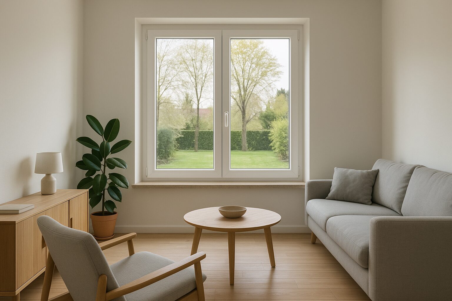 Finestra in PVC bianco in un soggiorno luminoso